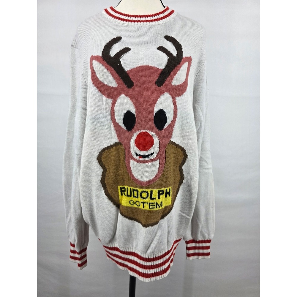 Tipsy Elves Rudolph Got Em Ugly Christmas Sweater Mens XL White Red Holiday Knit